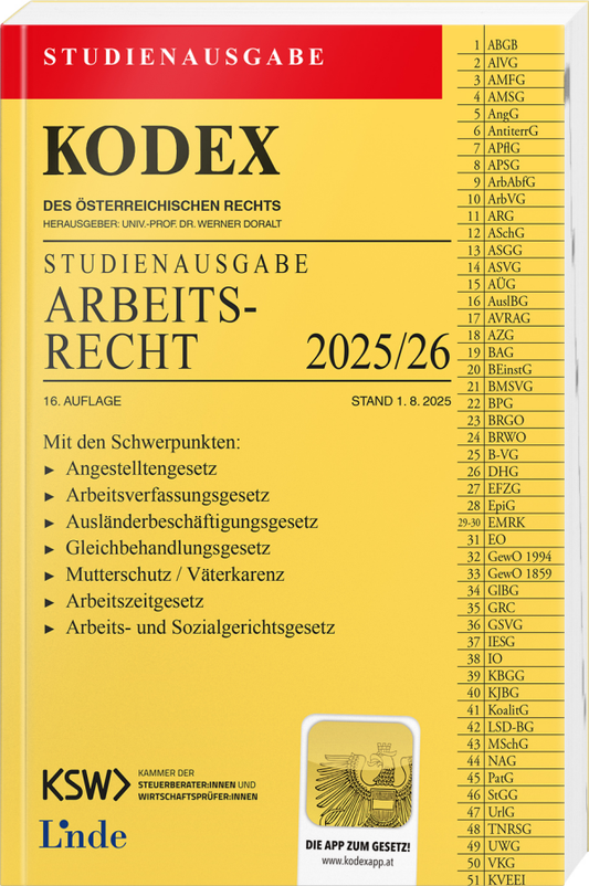 Kodex: Arbeitsrecht 2025/26 - STUDIENAUSGABE